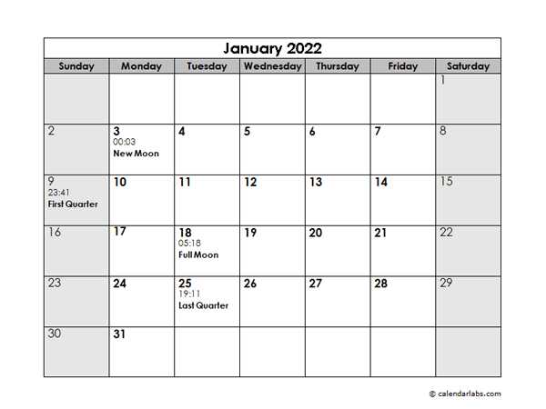 moon phase calendar template