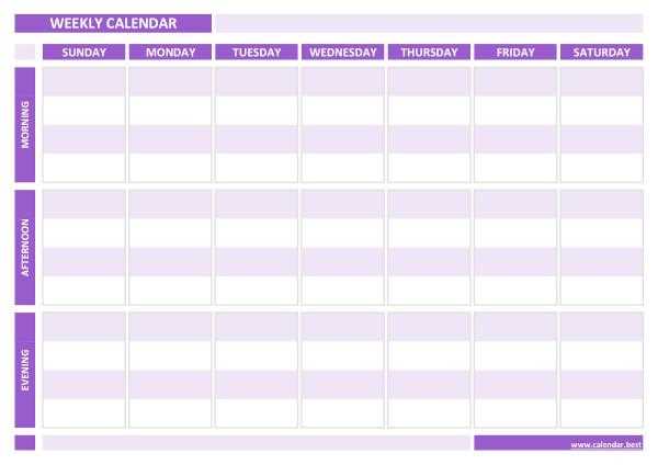 weekly calendar template free printable