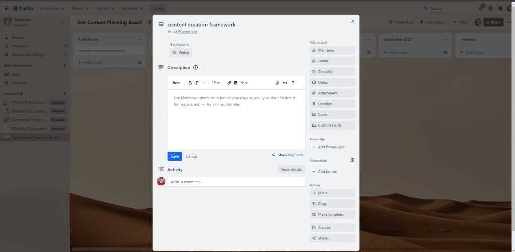 content calendar template trello