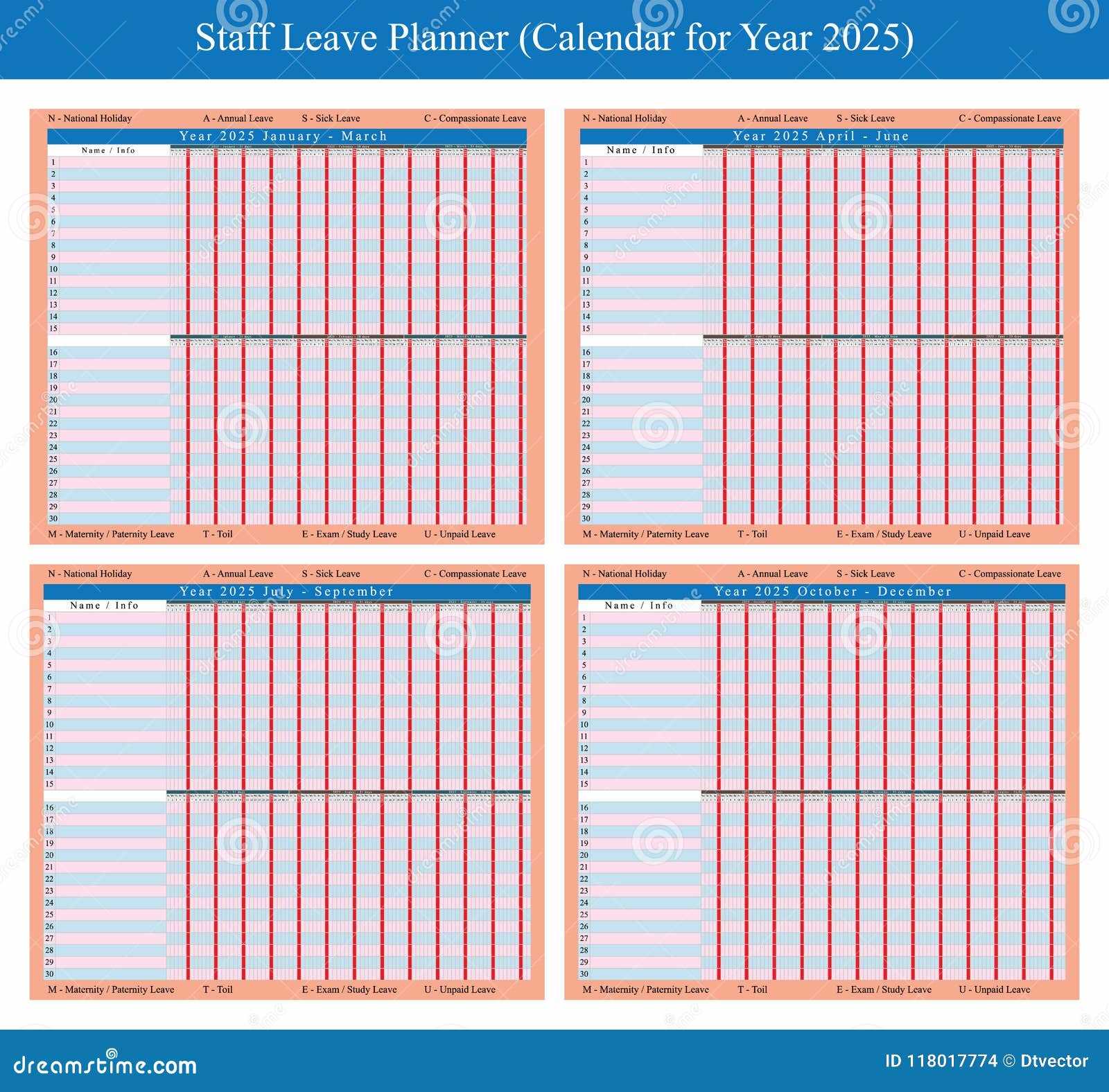 team leave calendar template