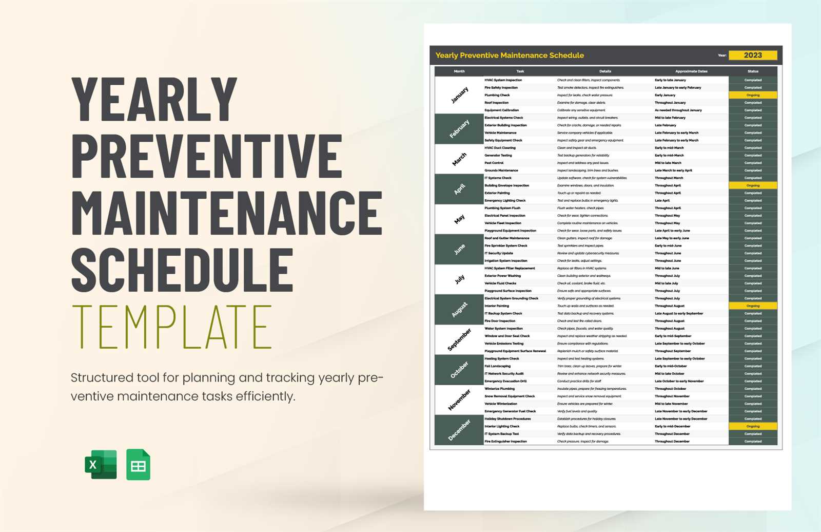 maintenance calendar template