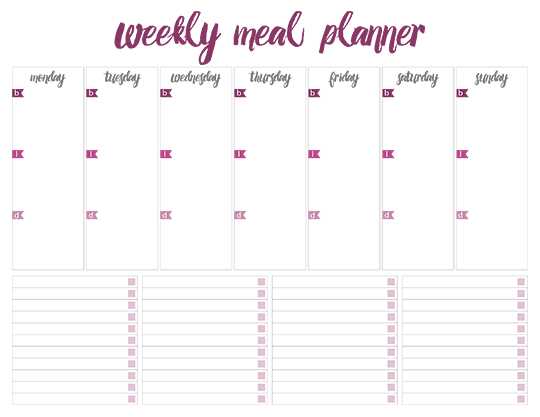 free printable meal prep calendar template