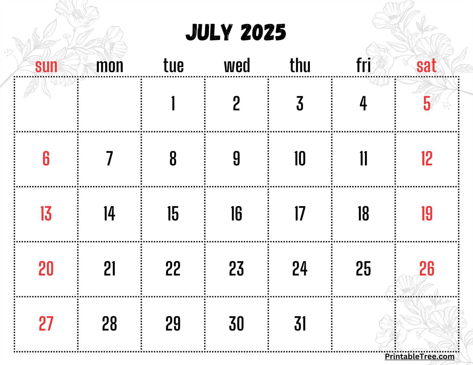 july calendar printable template