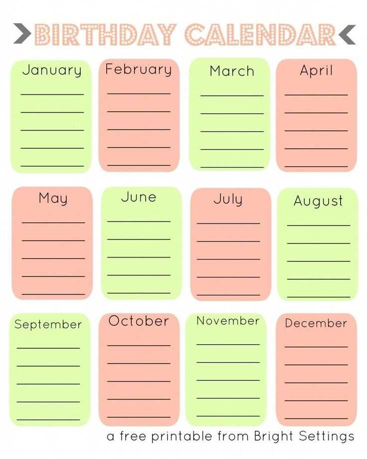 cute birthday calendar template