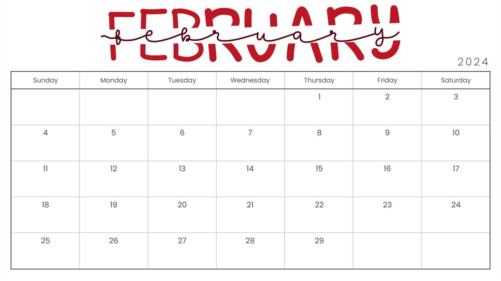 february blank calendar template