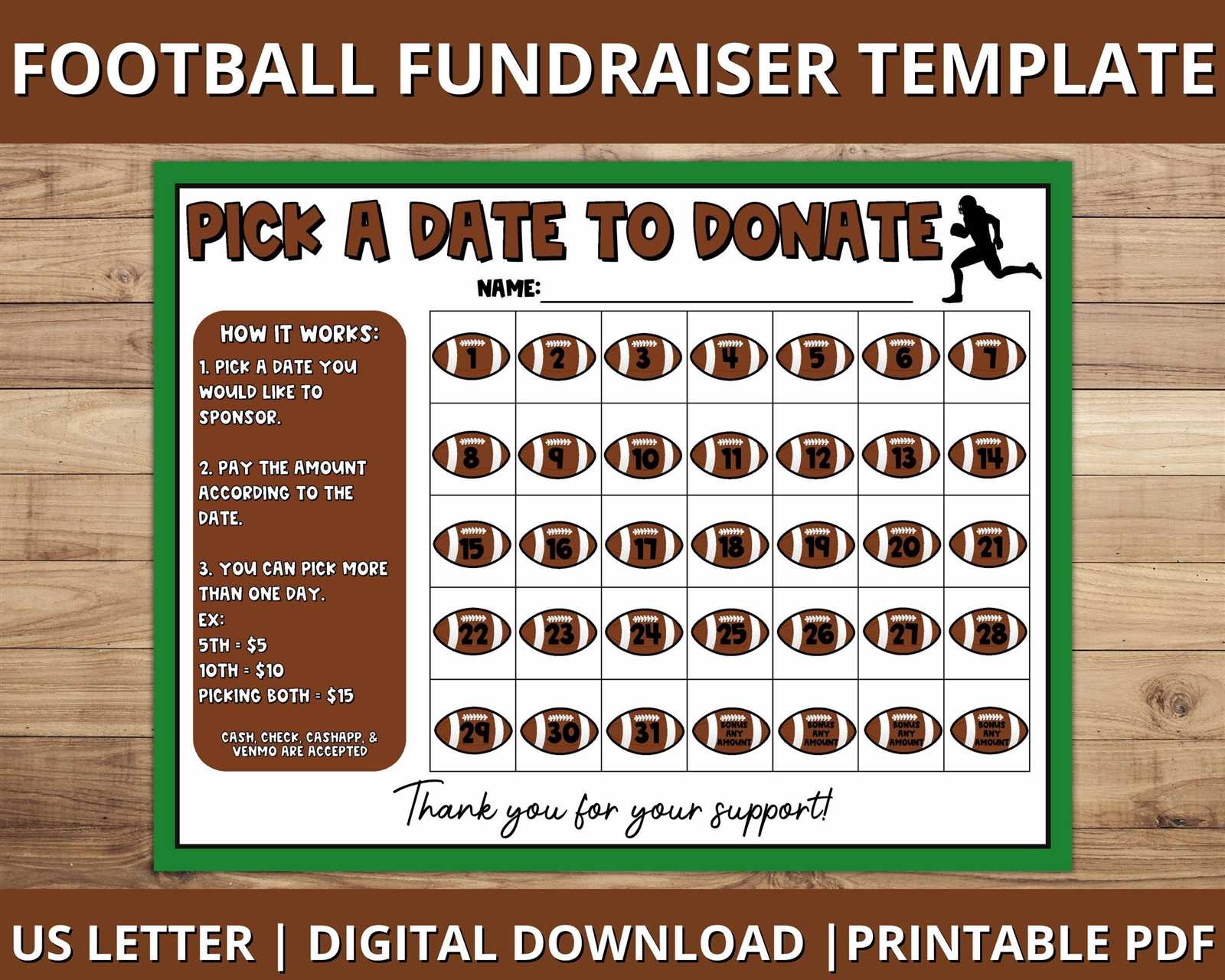 calendar fundraiser pay the date template