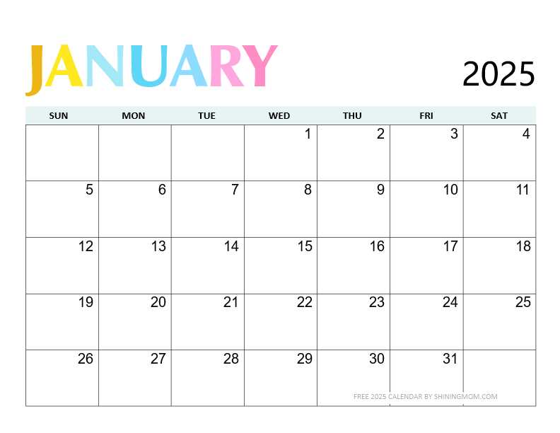 january blank calendar template 2025