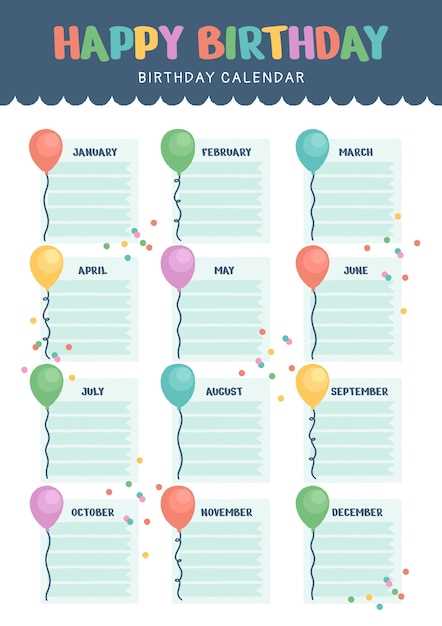 birthday list calendar template