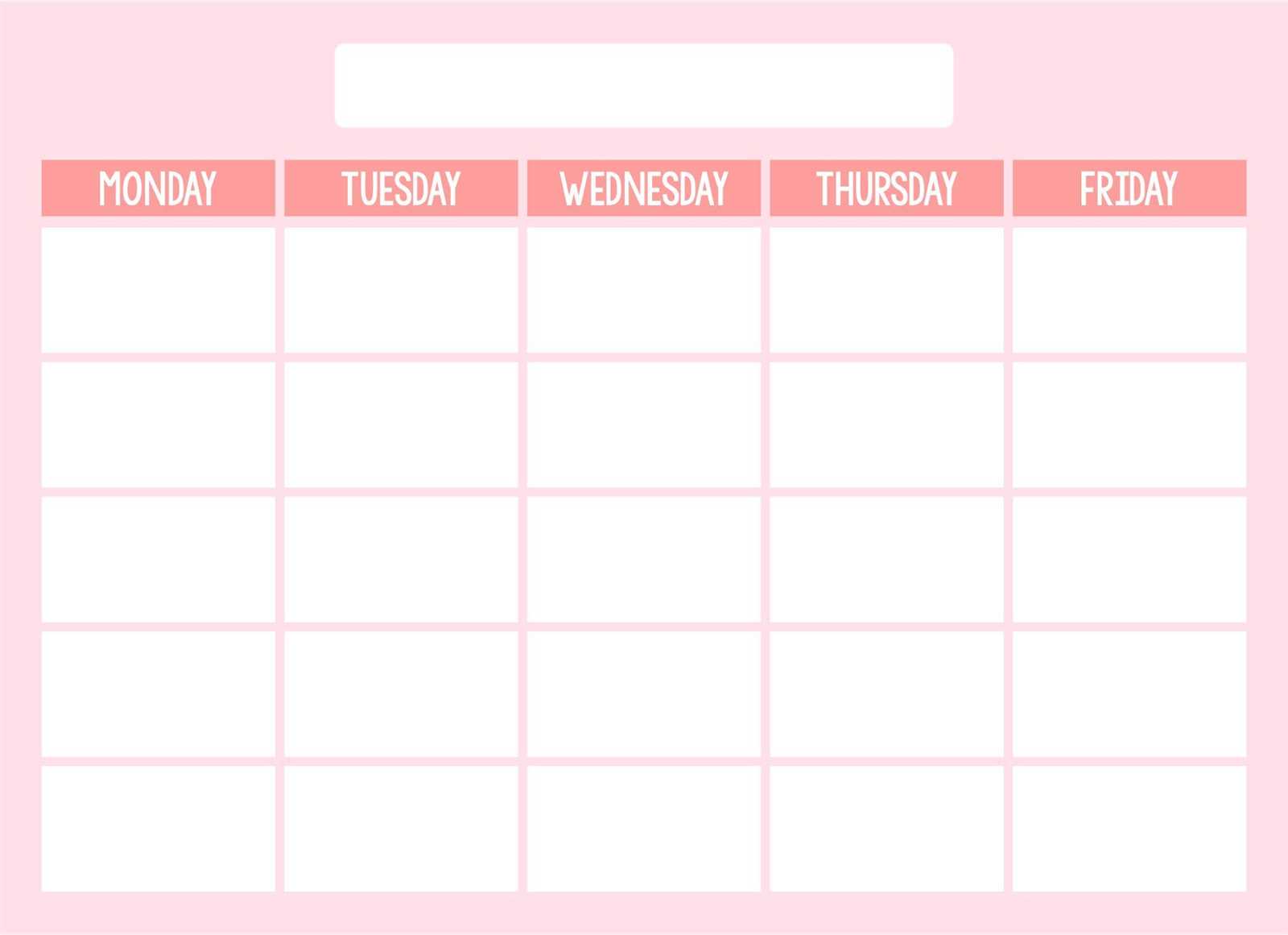 calendar template monday through friday