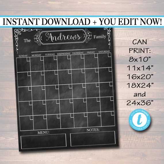 11x14 calendar template