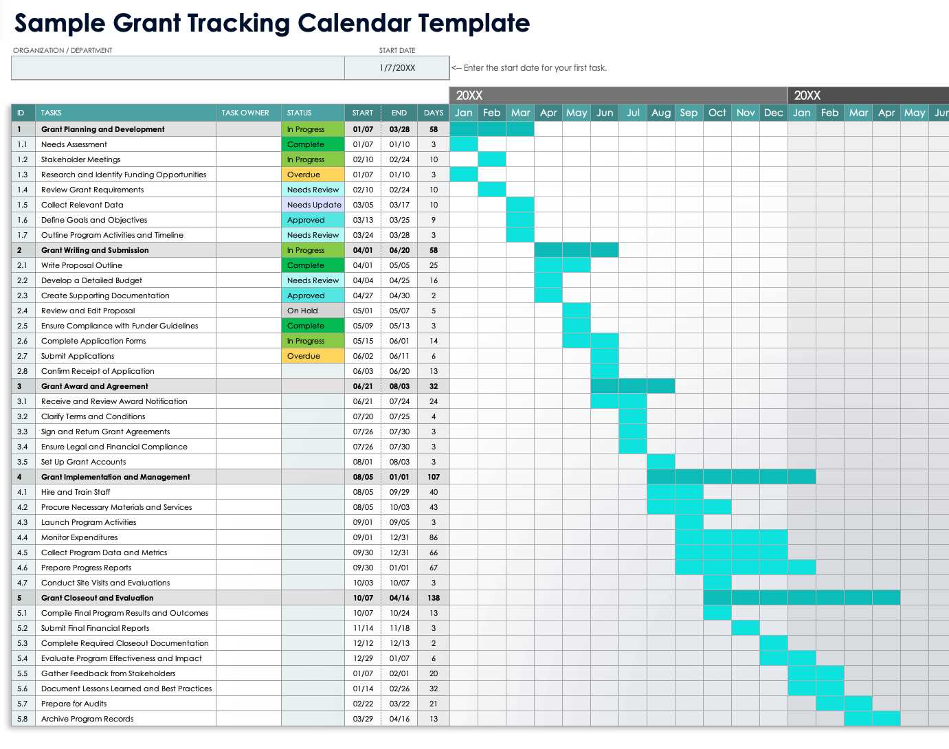 grant calendar template