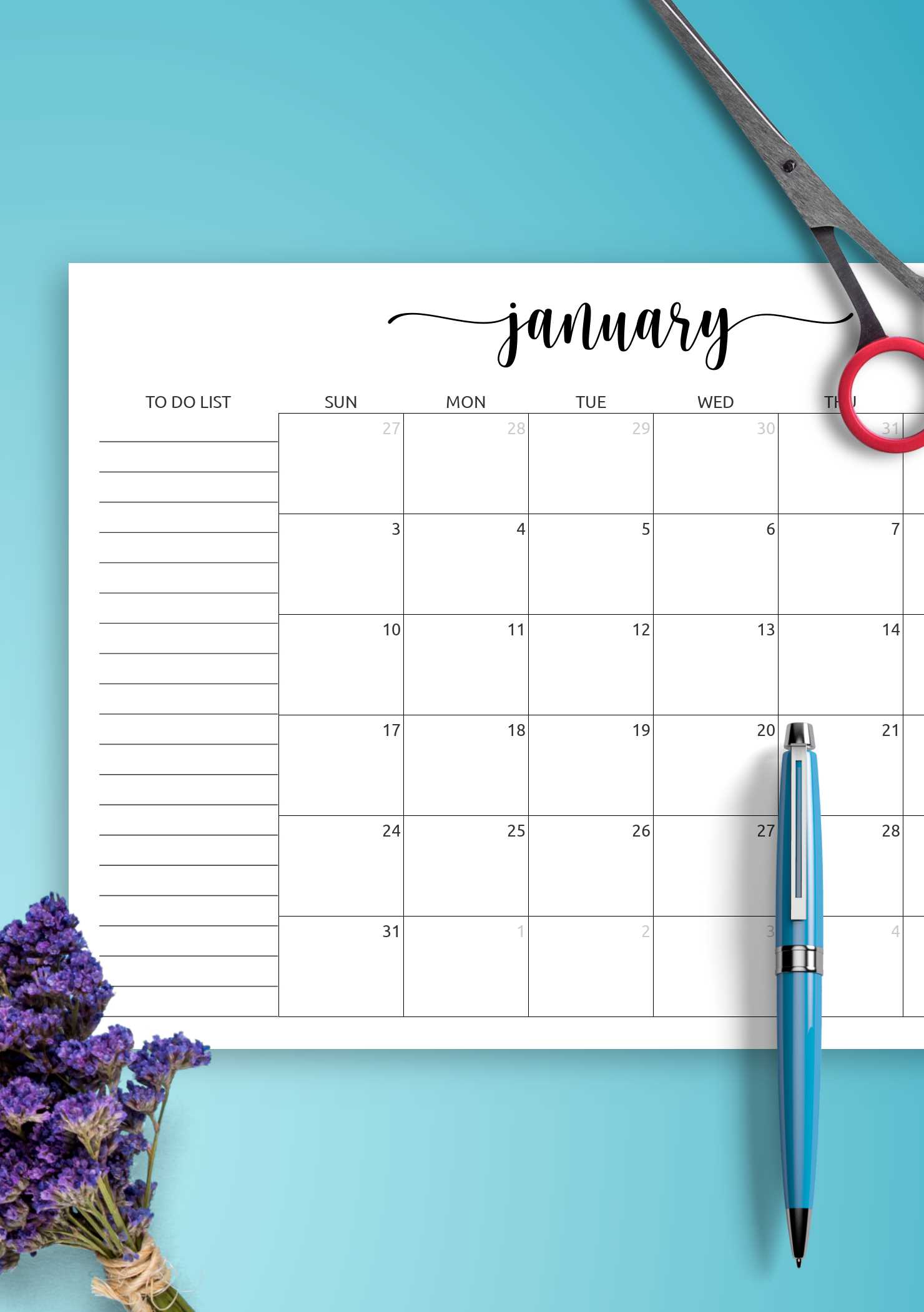 calendar and to do list template