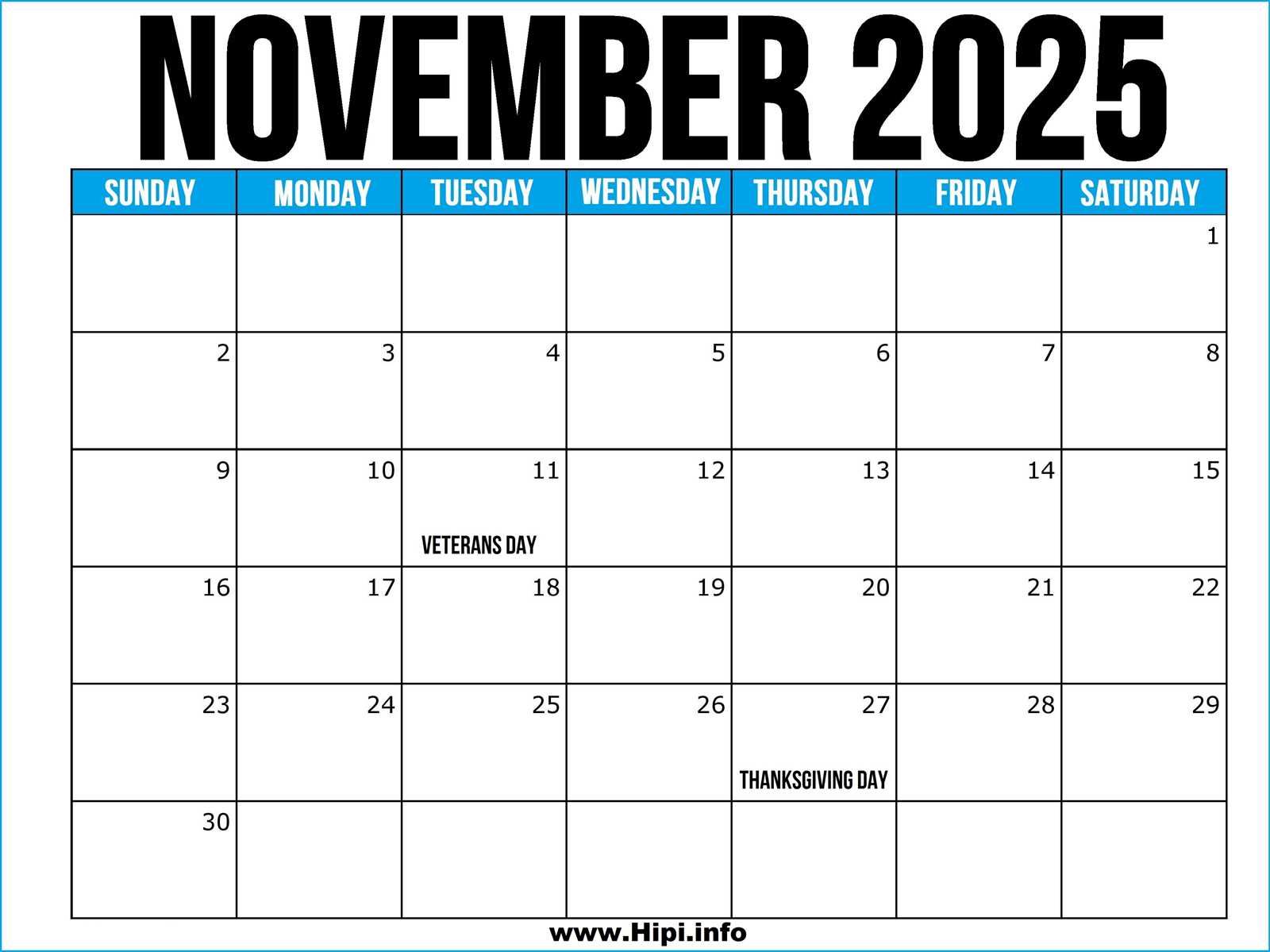 november 2025 blank calendar template