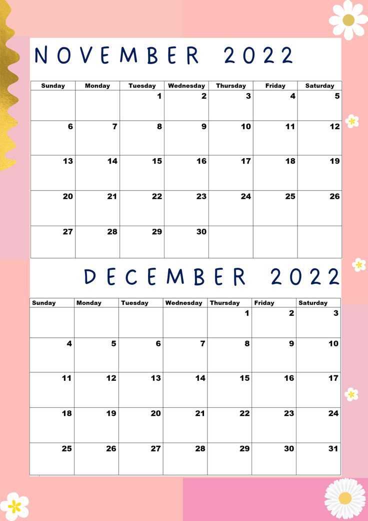 november and december calendar template