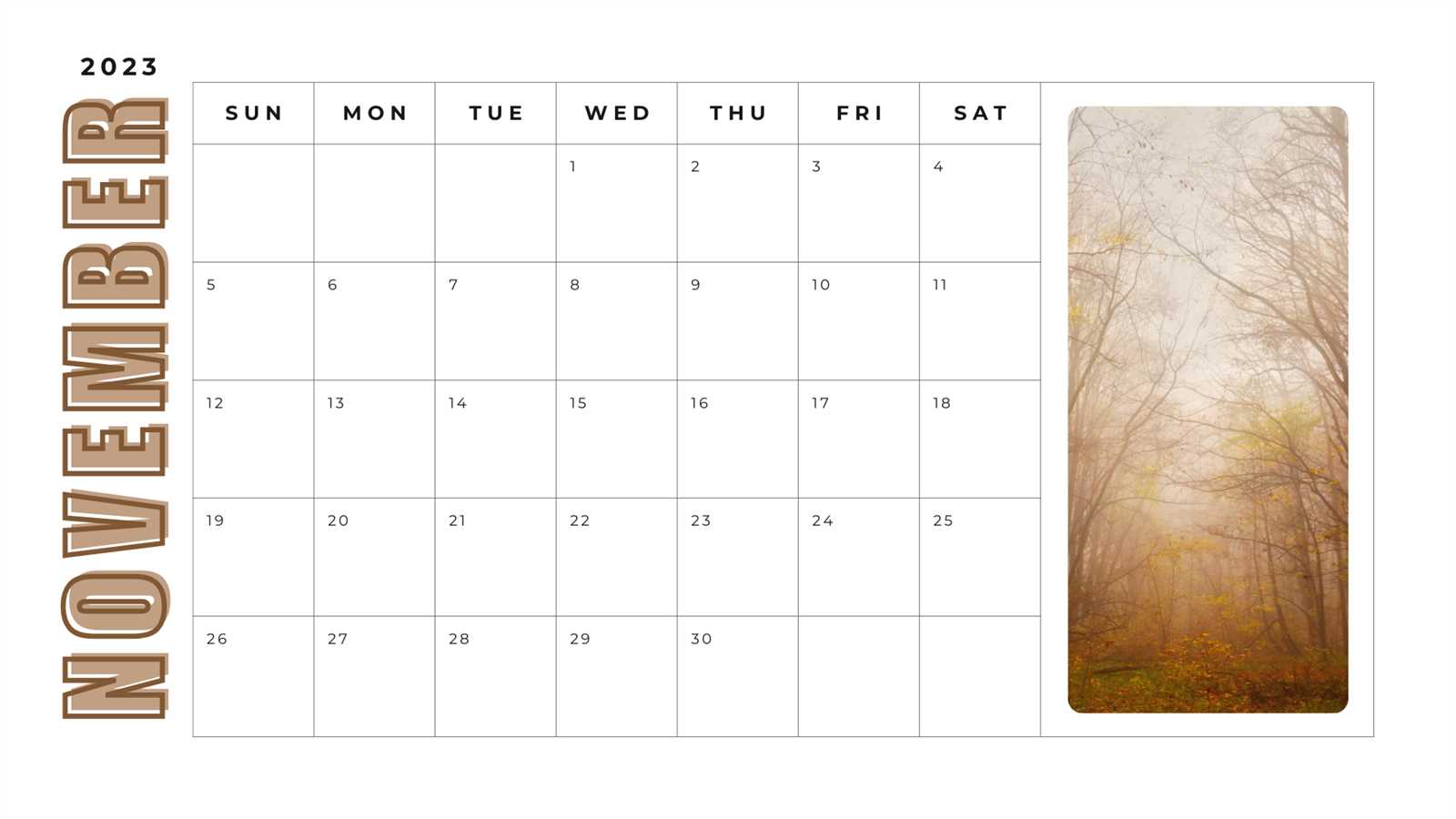 november calendar template printable