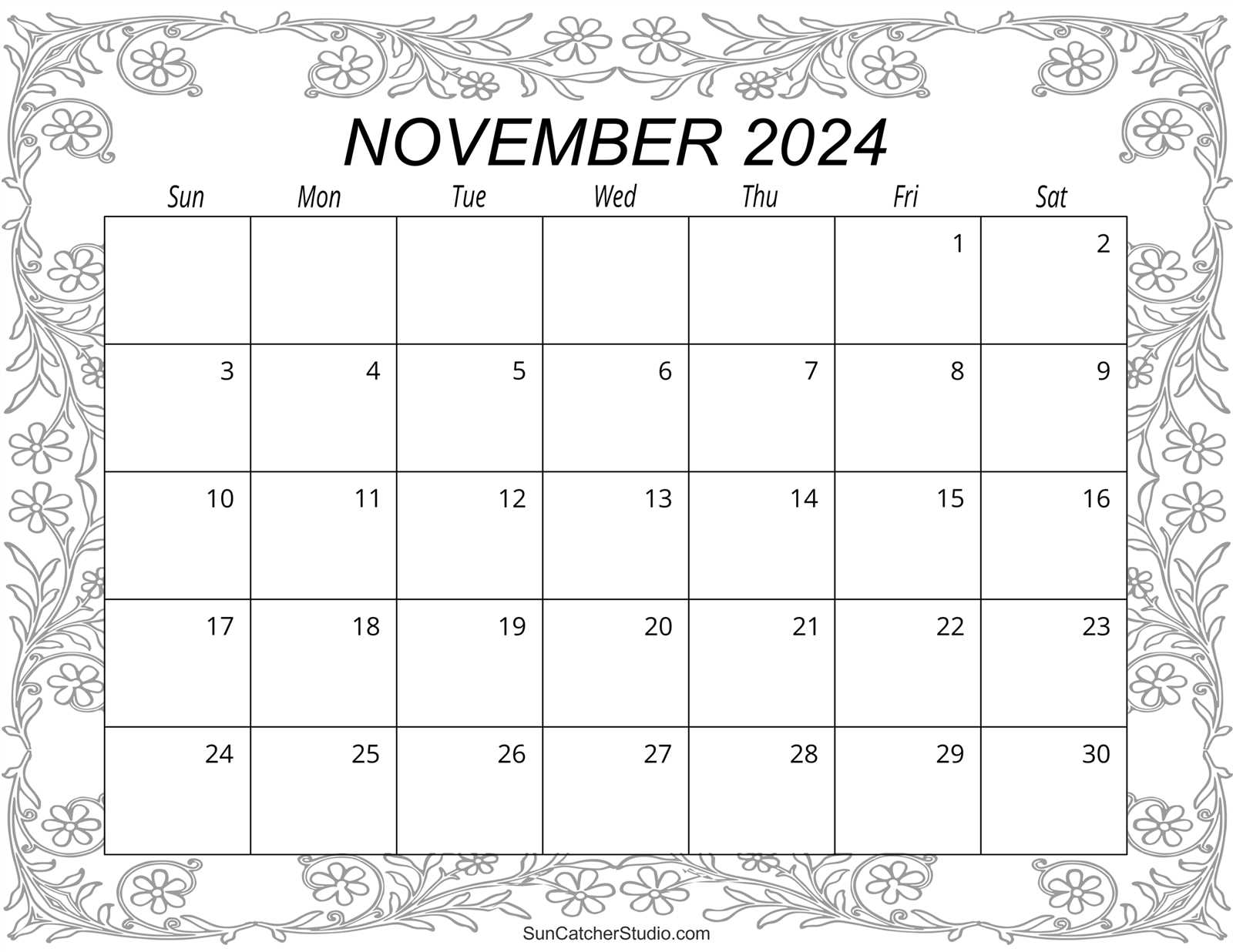 november month calendar template