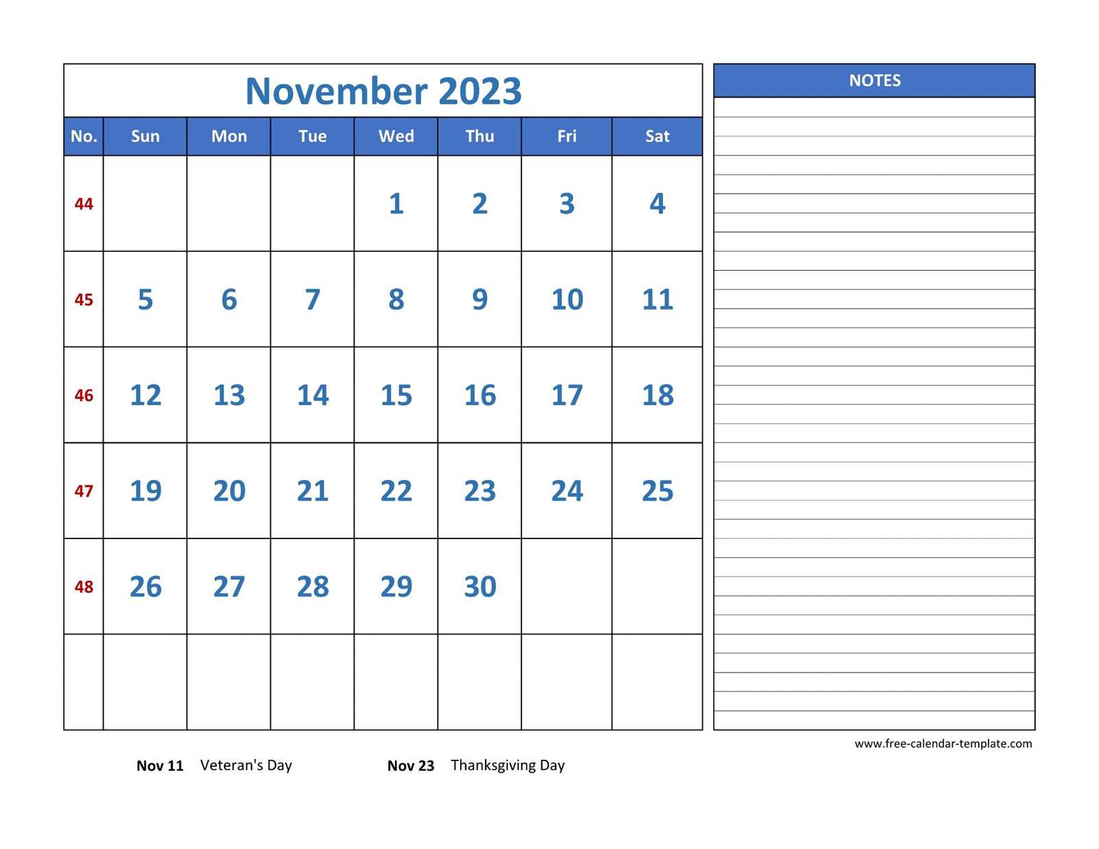 november month calendar template