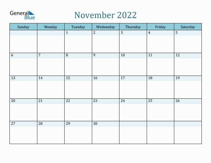 november monthly calendar template