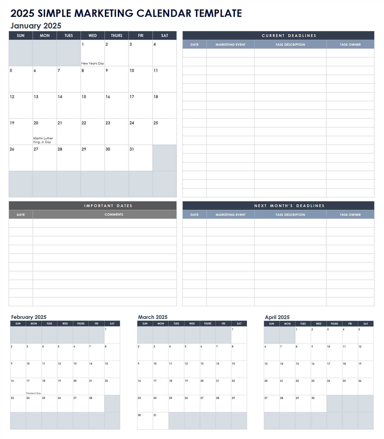 free simple calendar template