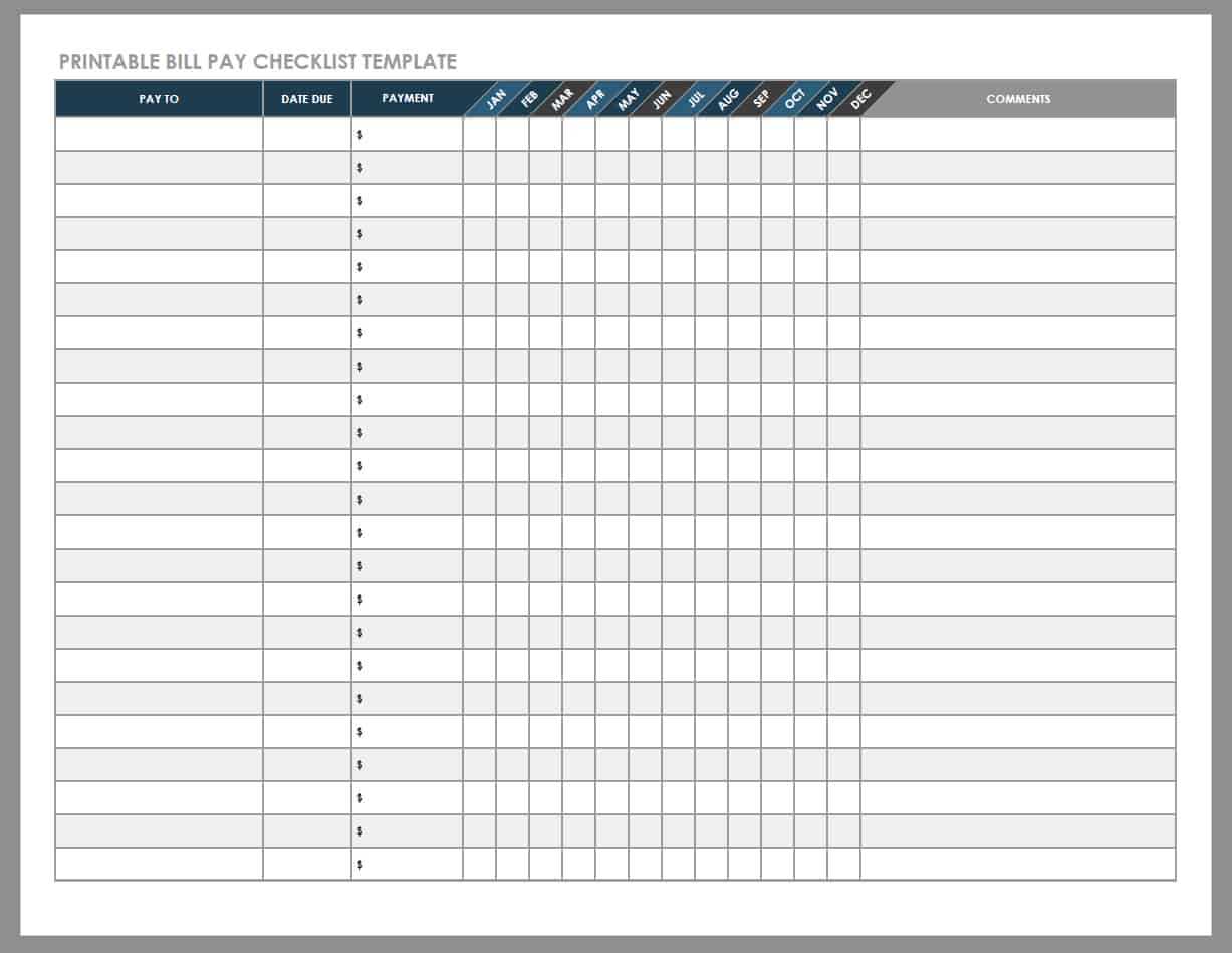 calendar for bills due template