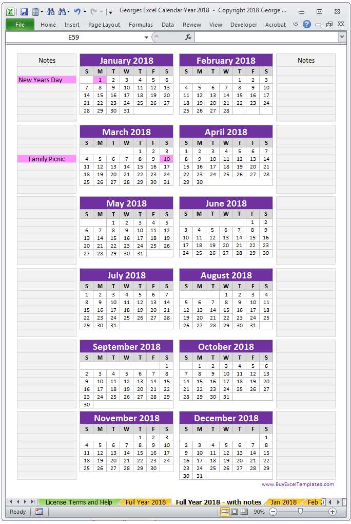 full page calendar template