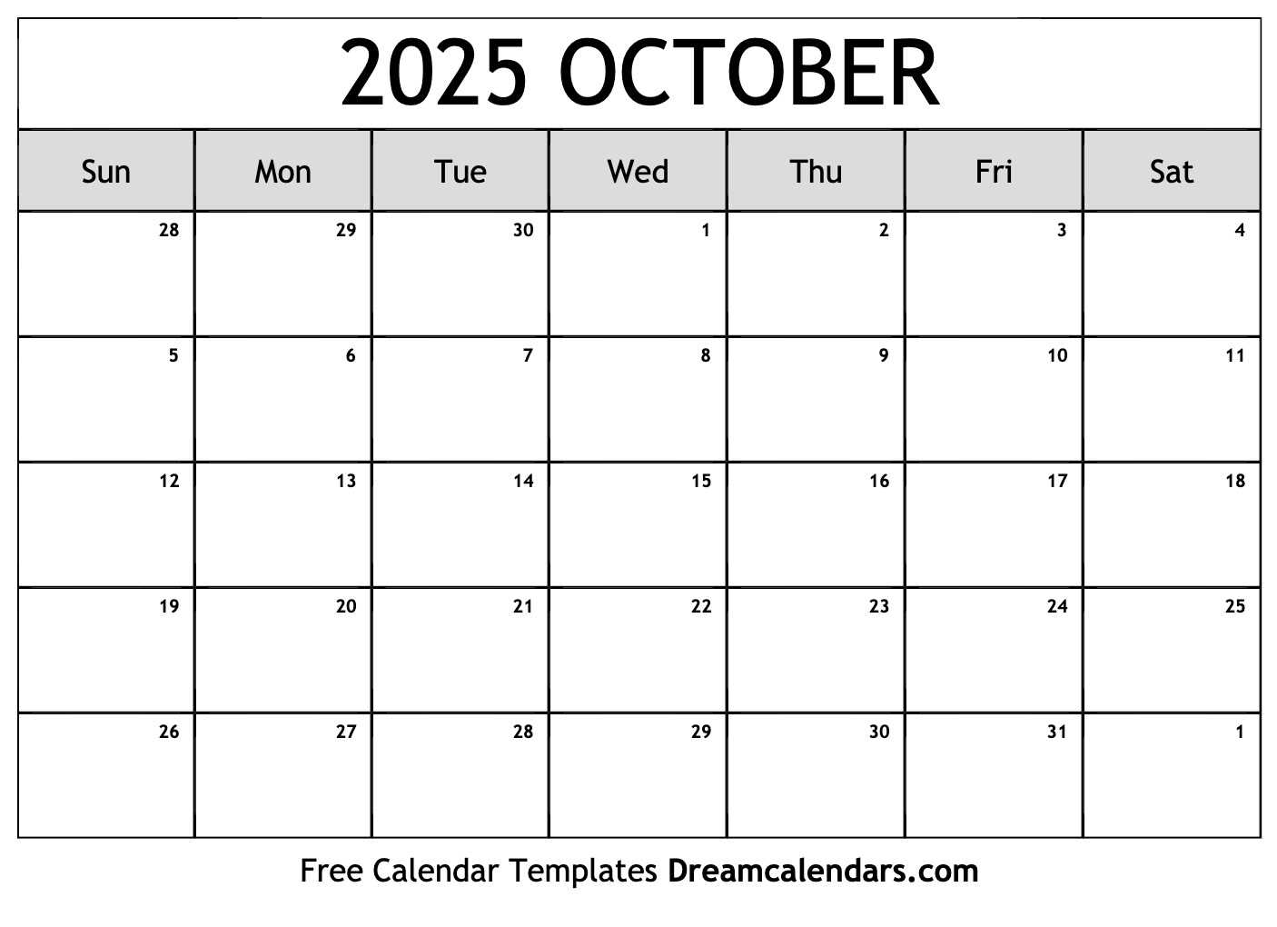 oct 2025 calendar template