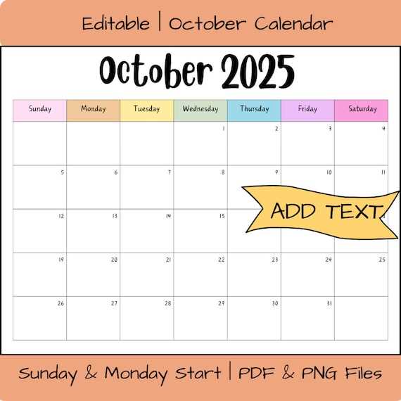 oct 2025 calendar template