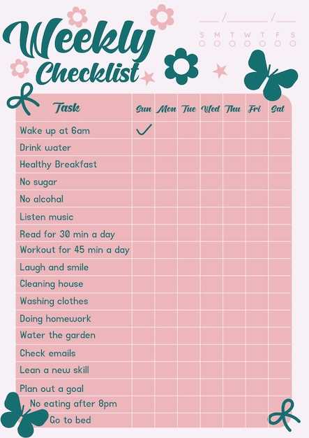 calendar checklist template