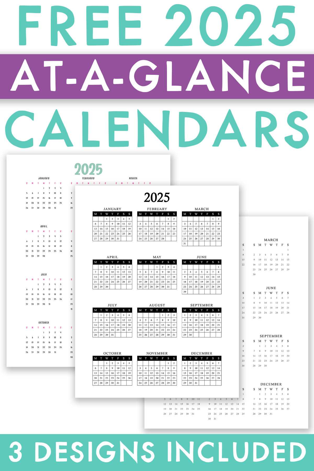 2025 year at a glance calendar template