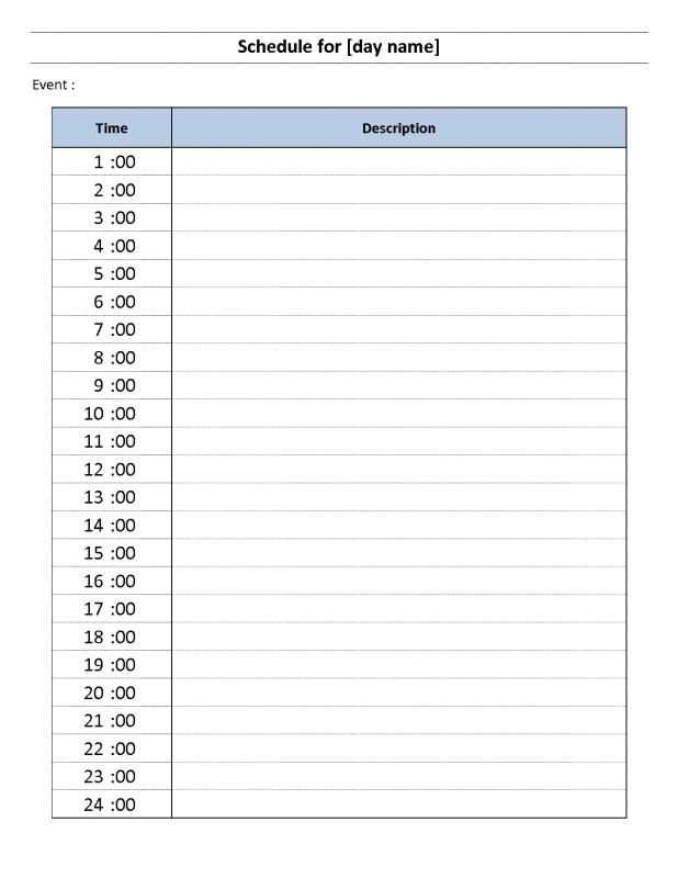 one day calendar template