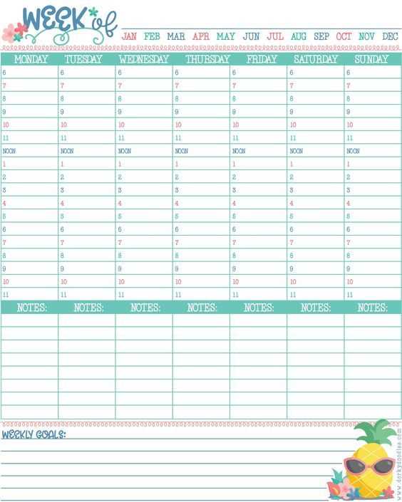 weekly hourly calendar template