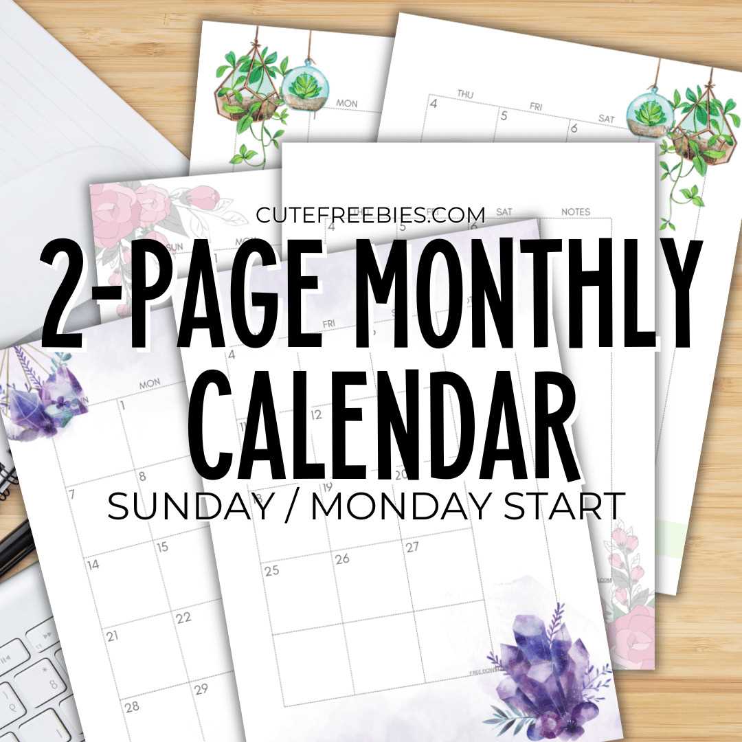 1 2 page calendar template