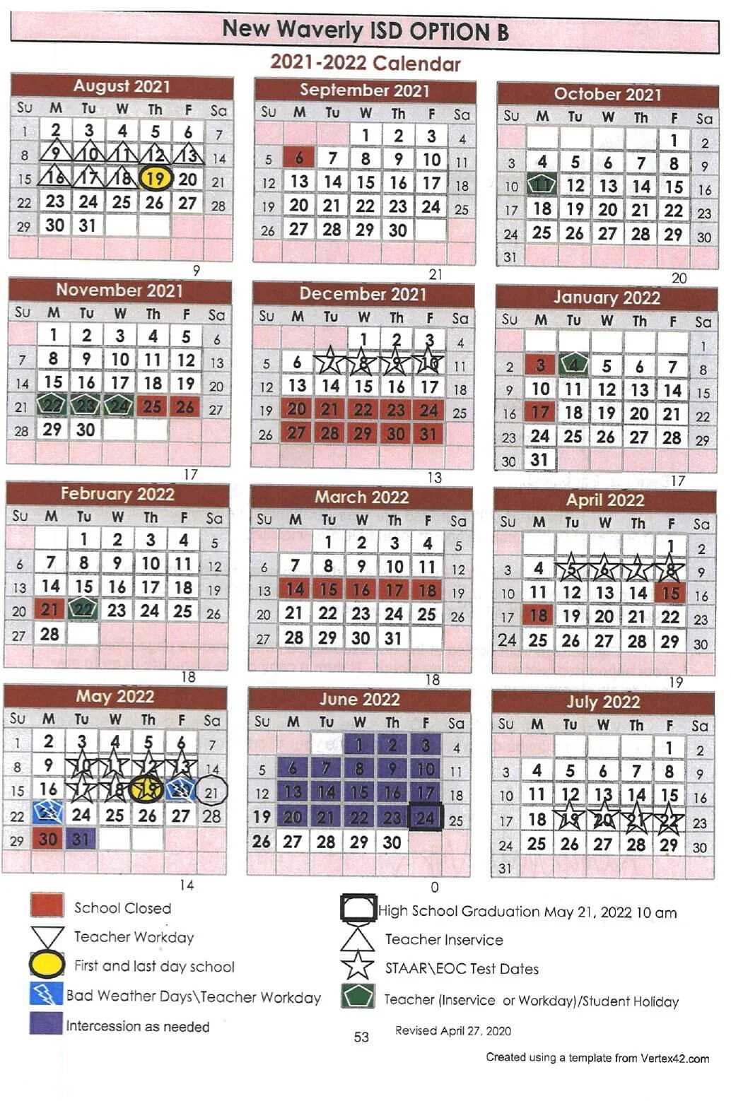spring semester calendar template