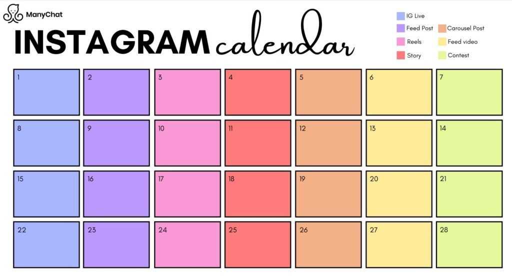 content calendar instagram template