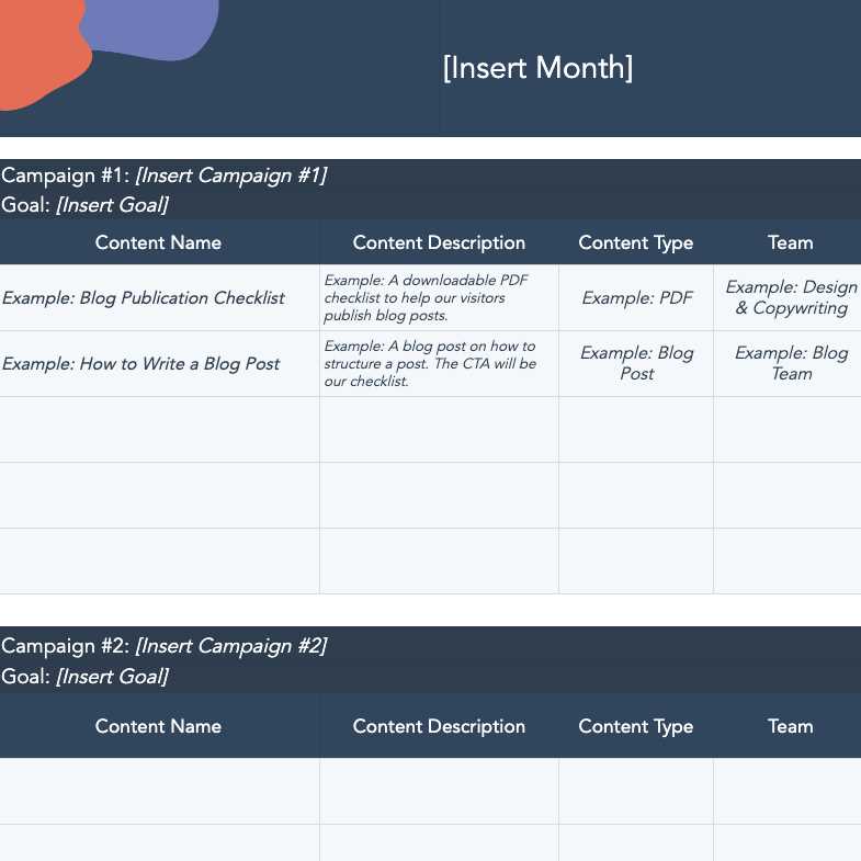 content marketing calendar template hubspot