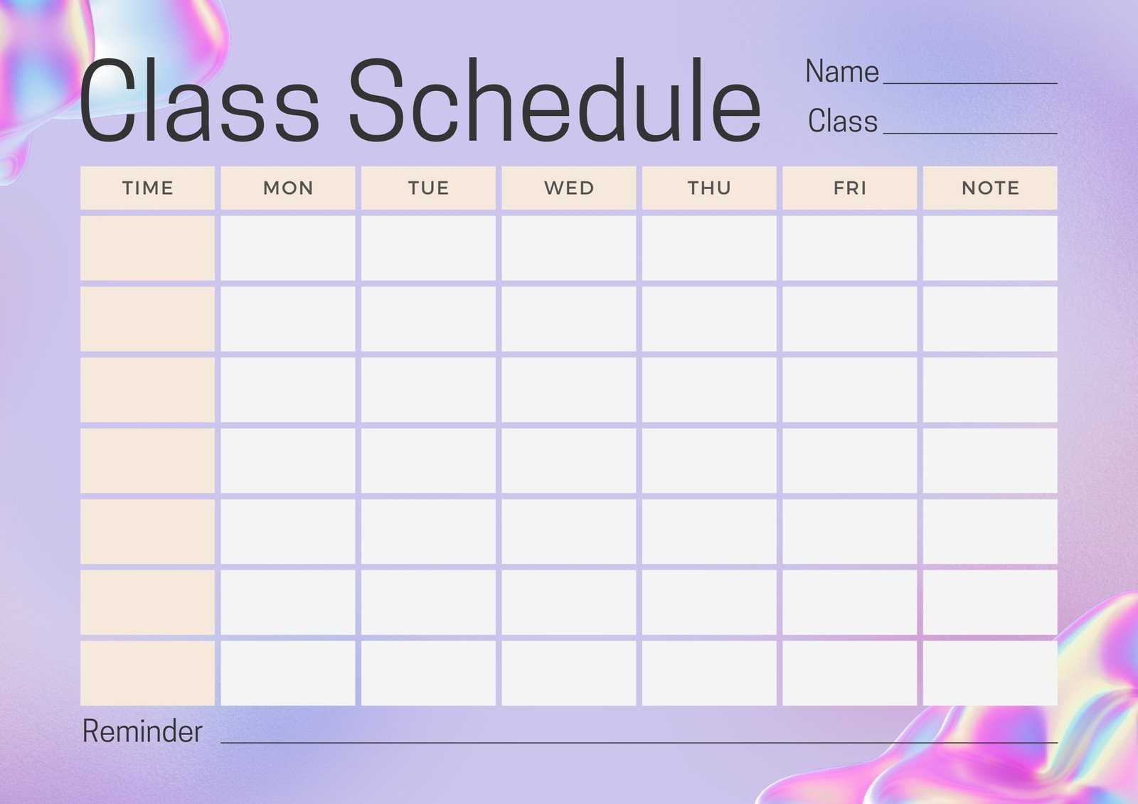 class schedule calendar template