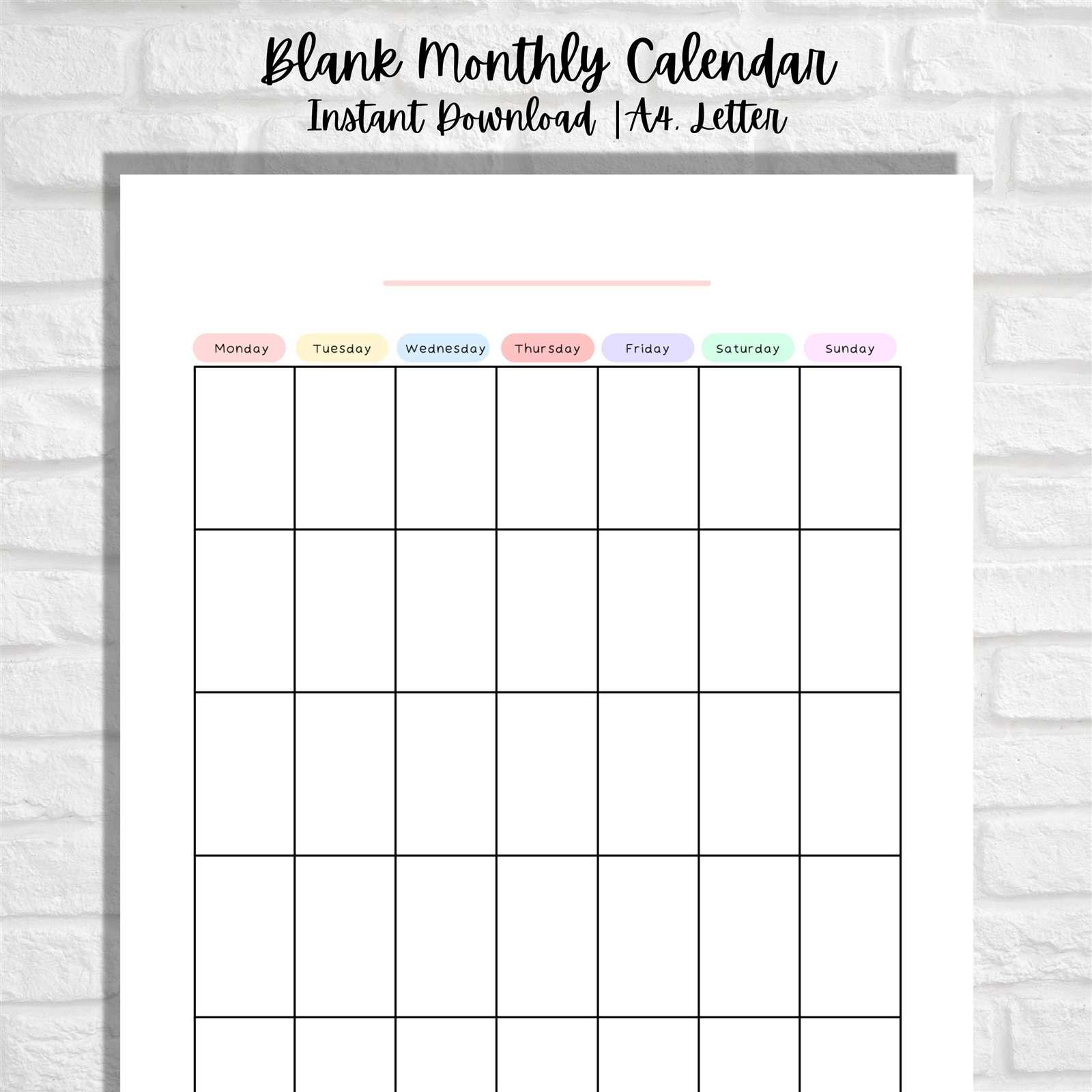 monthly printable calendar template