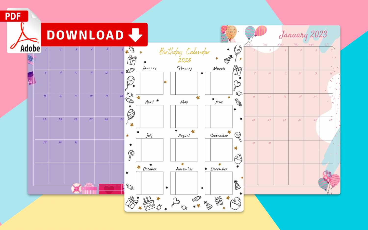 one page birthday calendar template