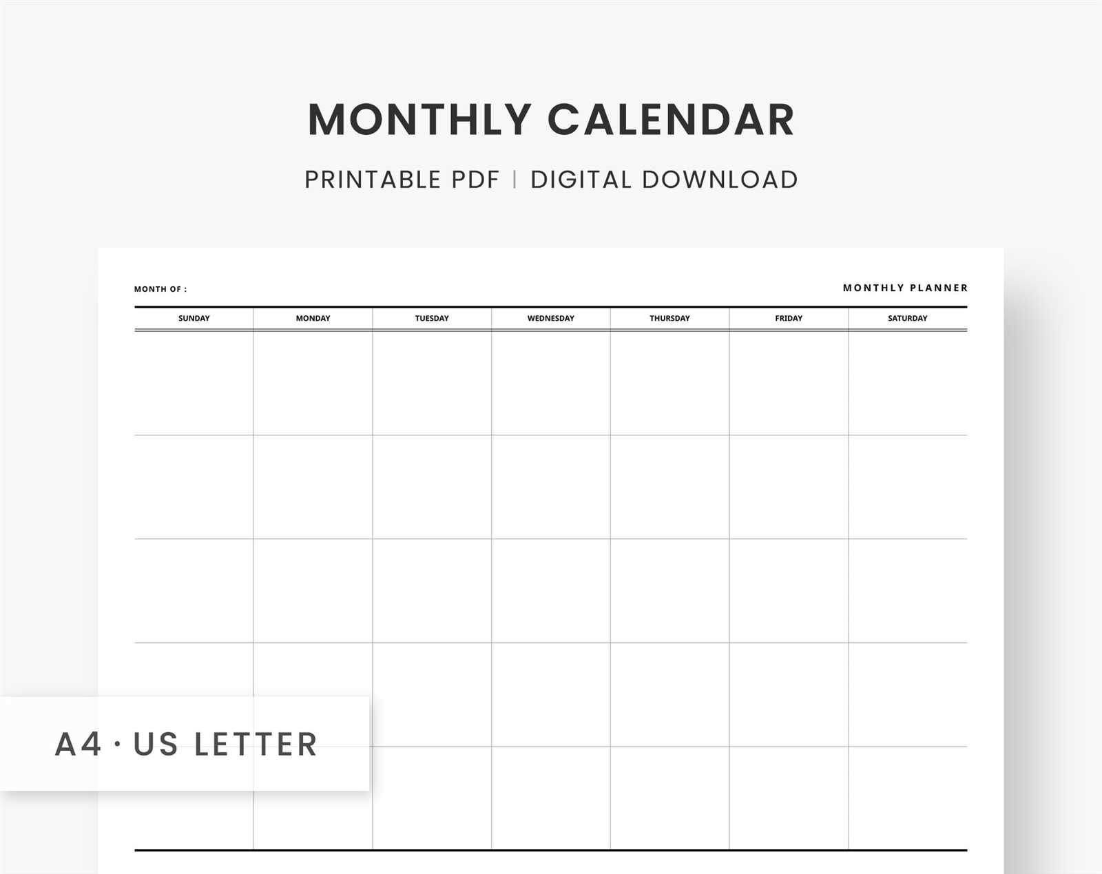 one page monthly calendar template