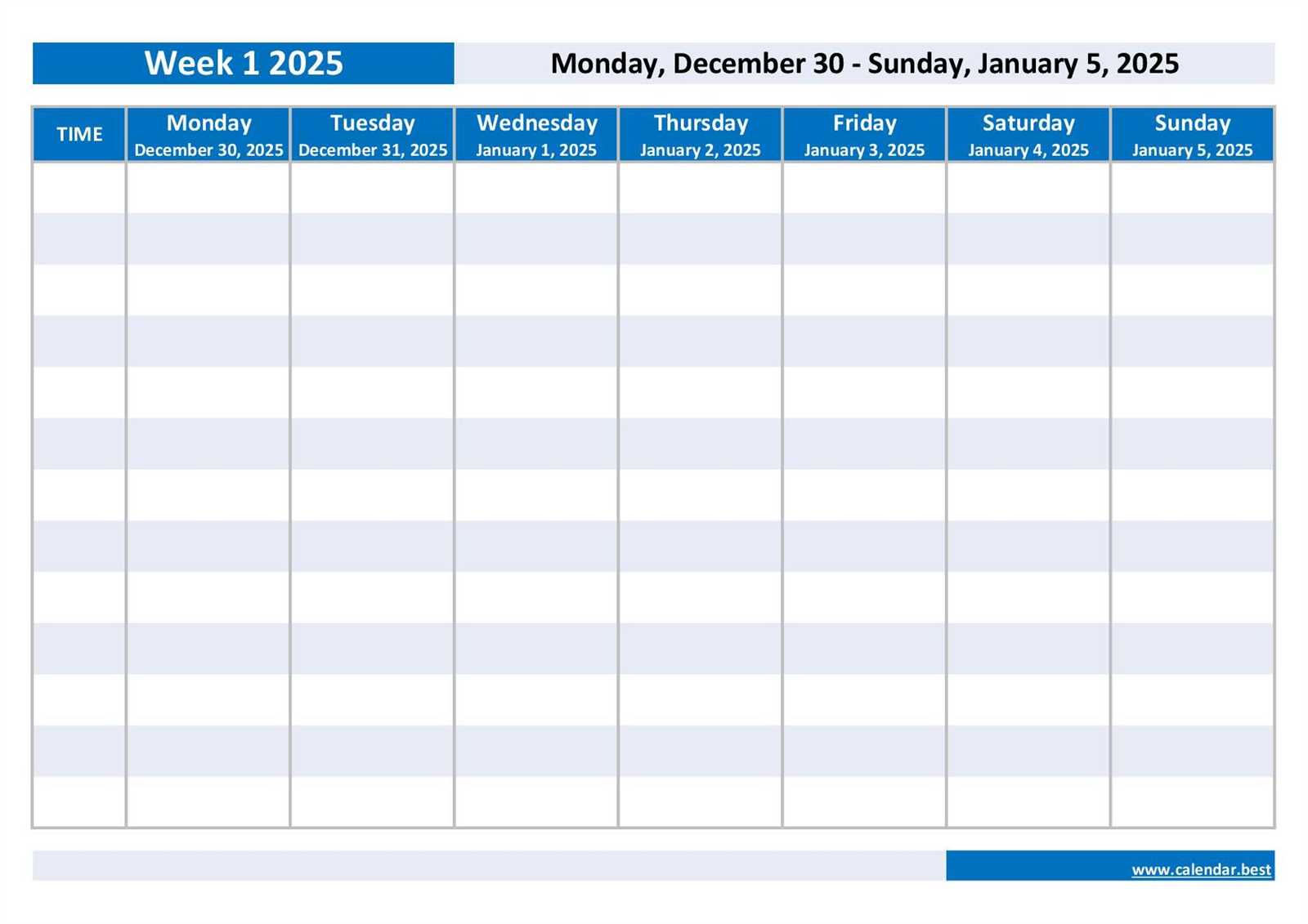 one week calendar template printable