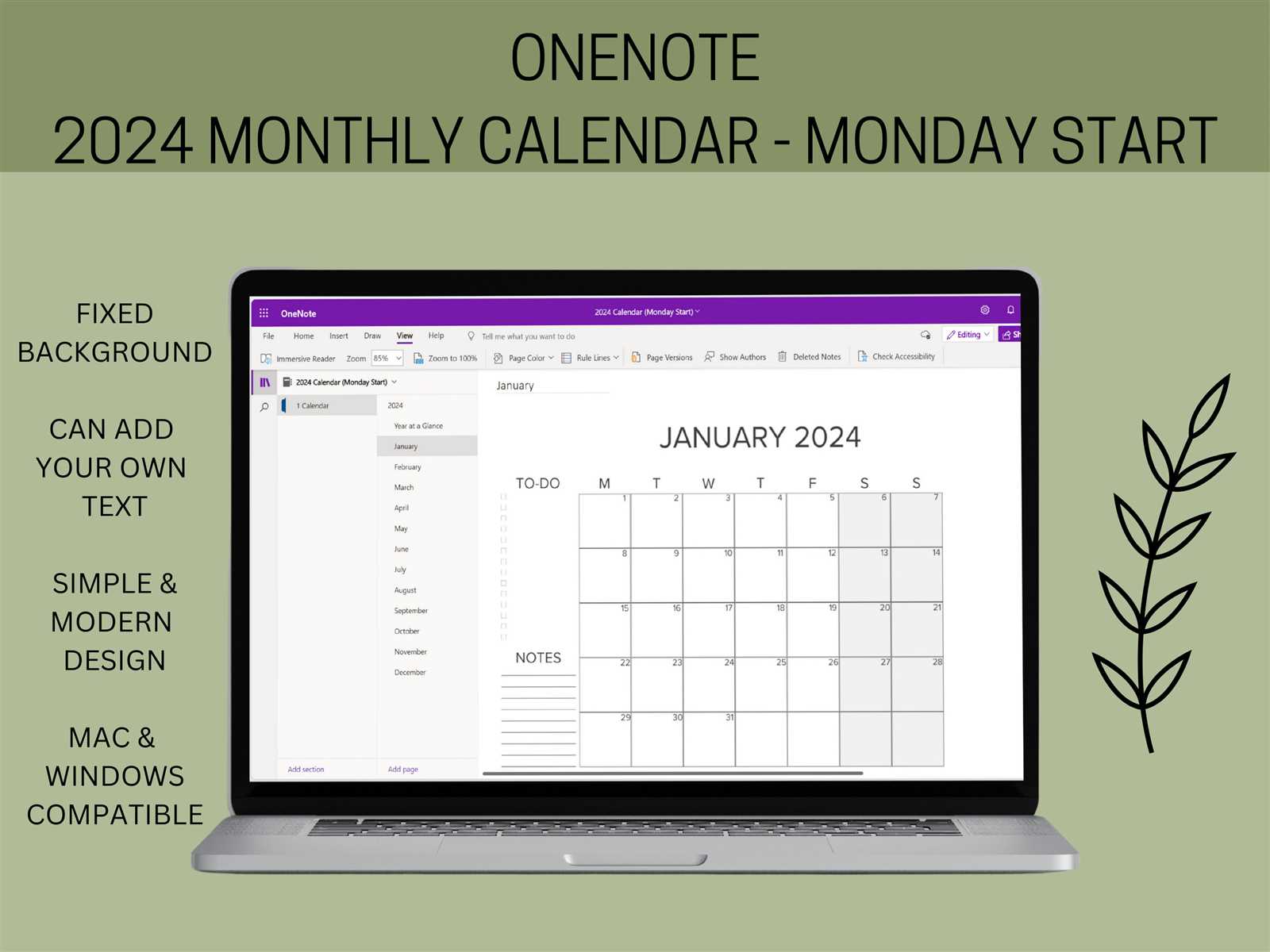 onenote calendar template free