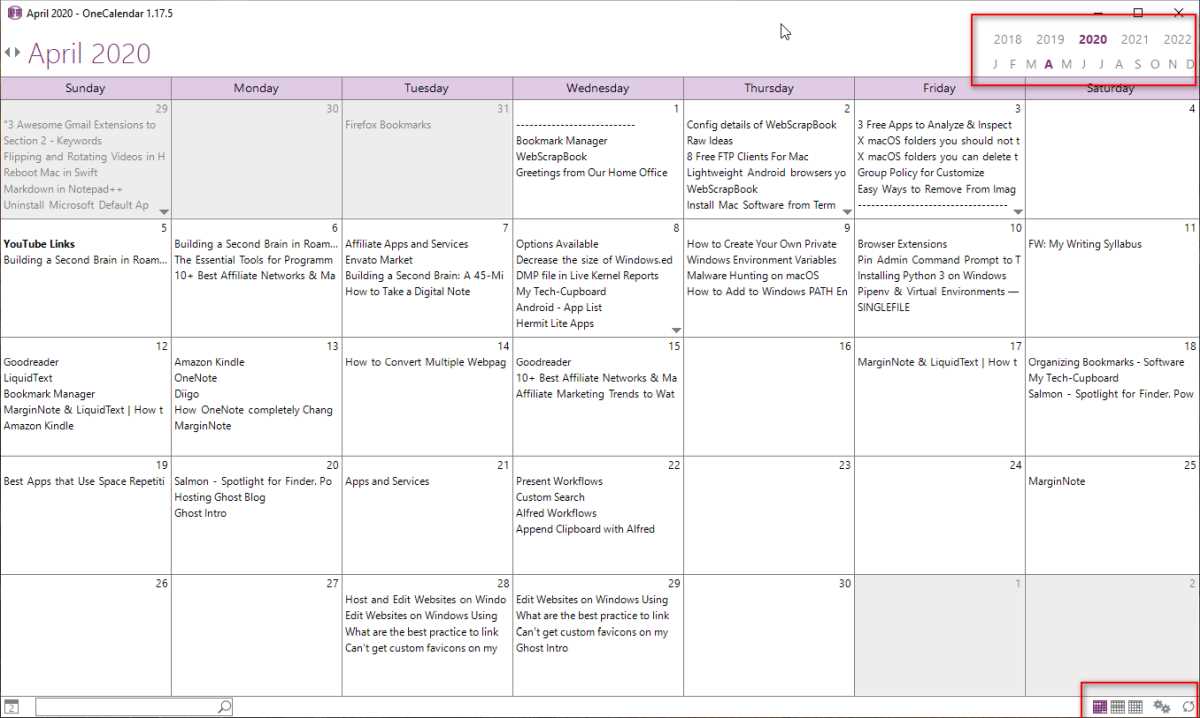 onenote calendar template free