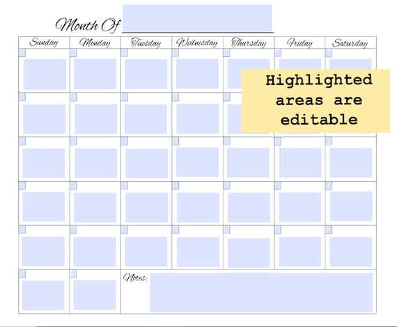 online calendar template editable