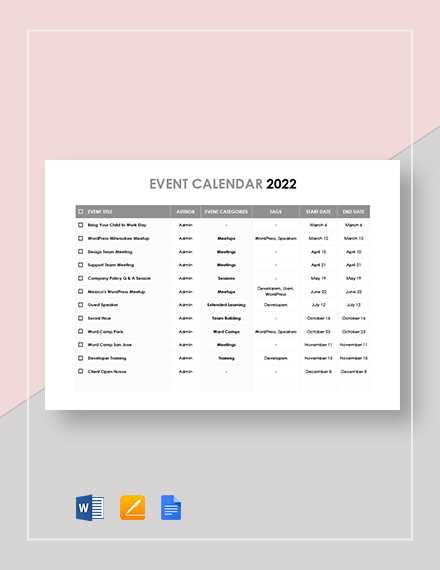 online event calendar template