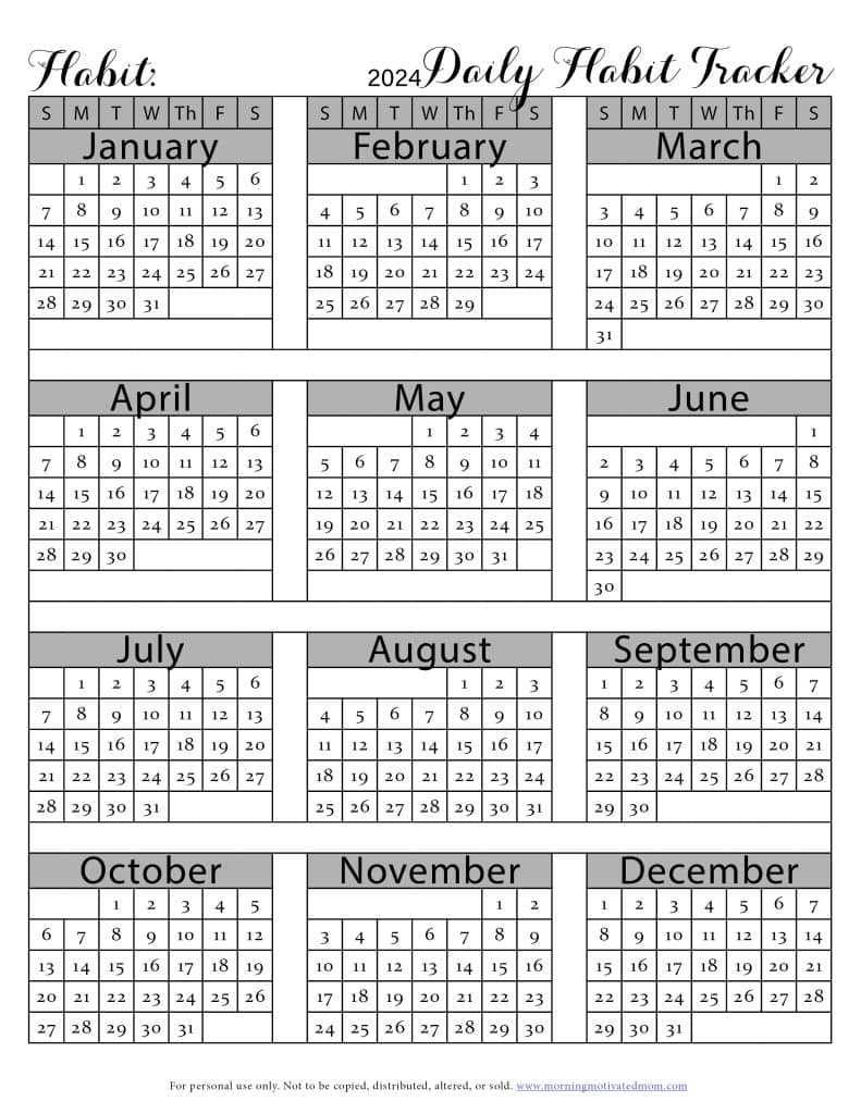 habit tracker calendar template