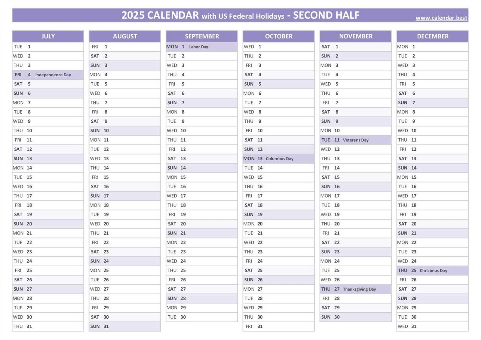 calendar 2025 template with holidays