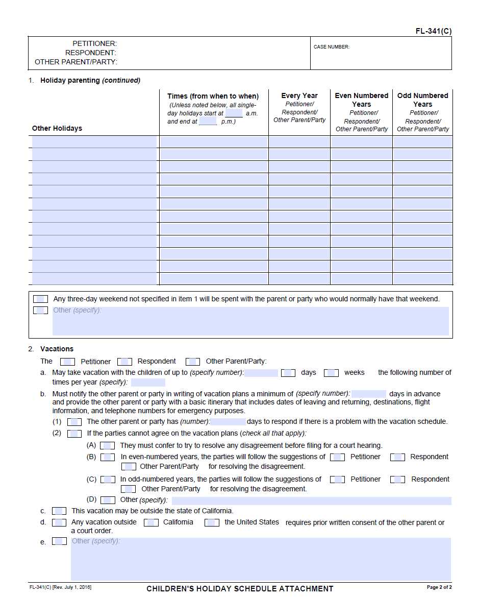 parenting plan calendar template