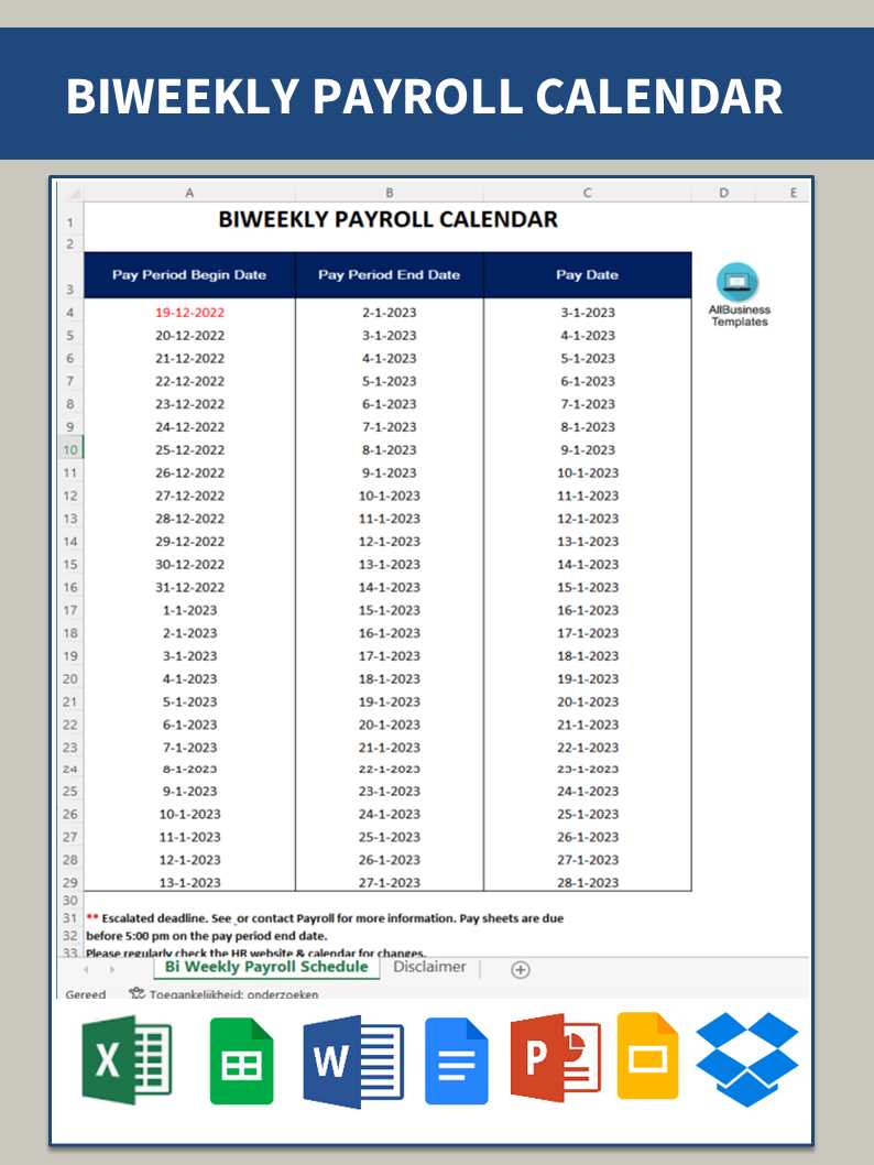 pay calendar template