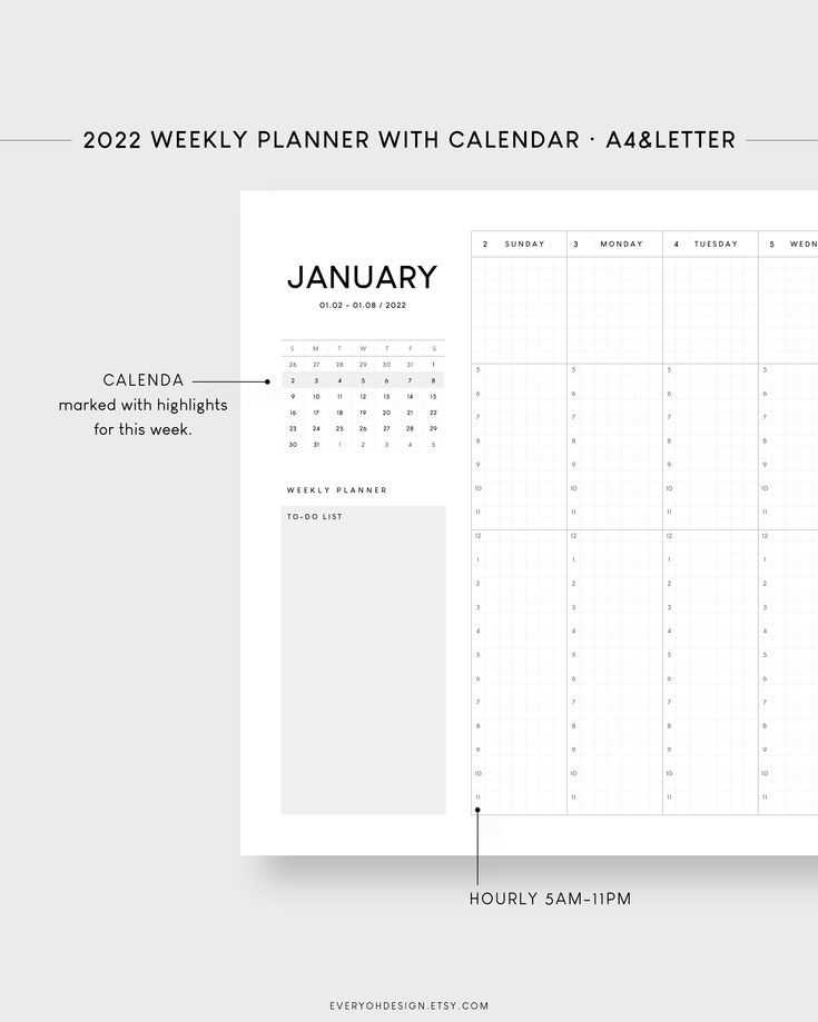 52 week calendar template