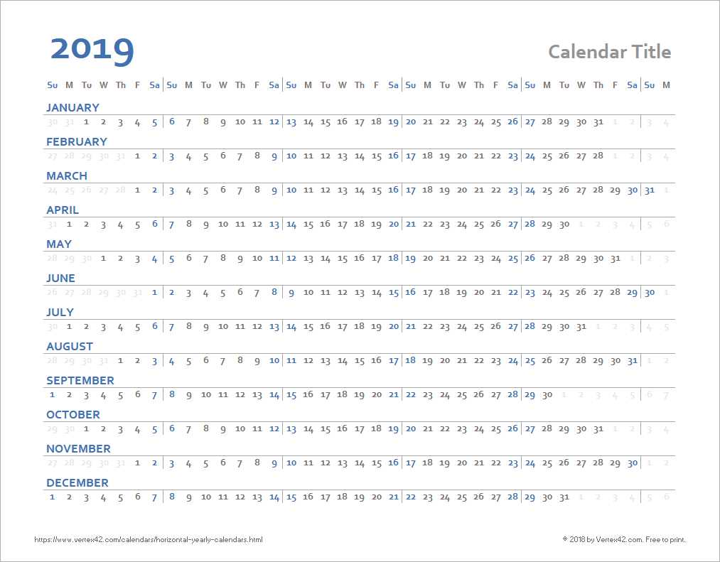 linear calendar template